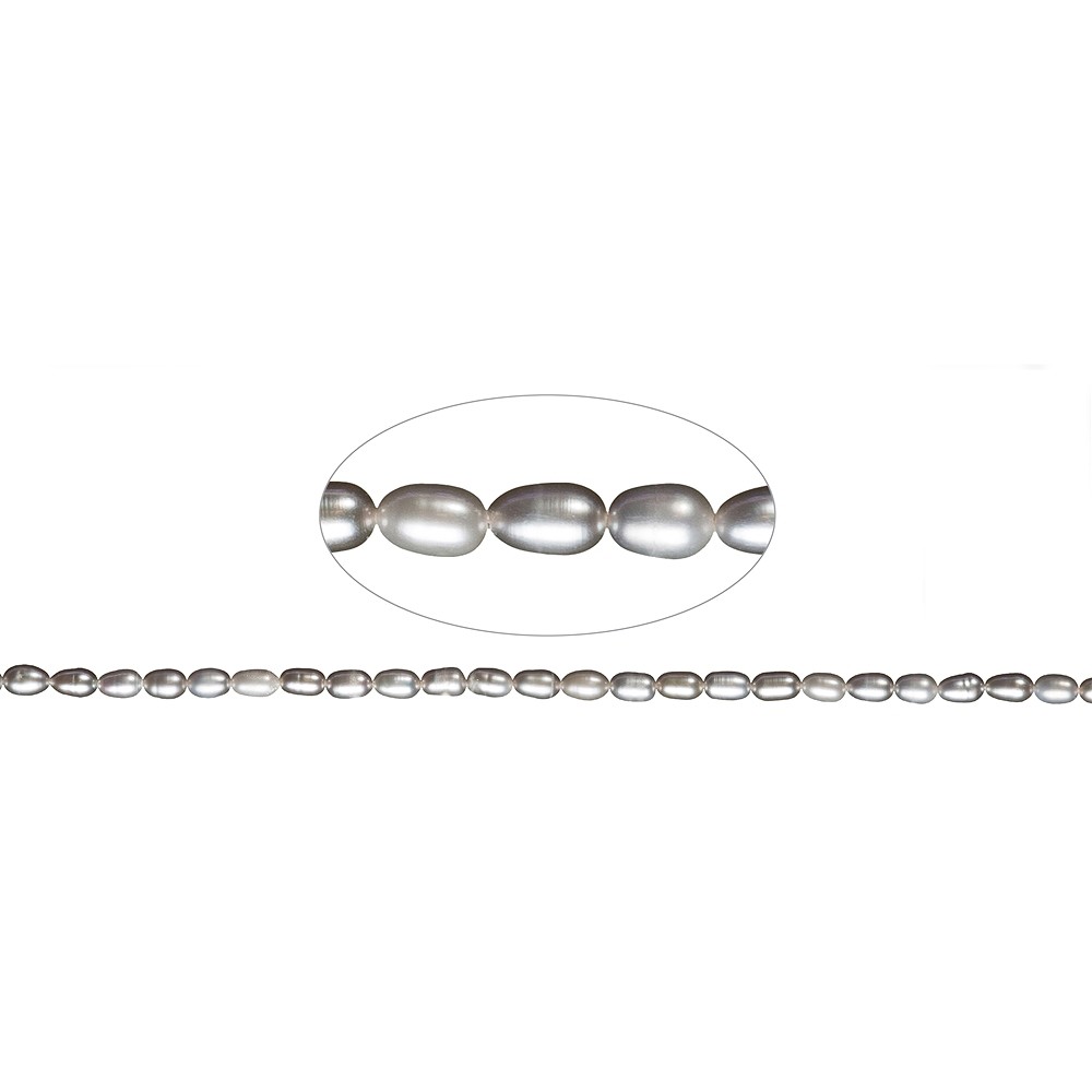 Rang de collier grain de riz, perle d'eau douce, gris argenté (teintée), 06-07mm | Marco Schreier