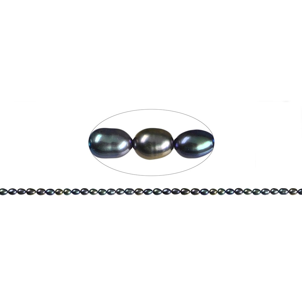 Strang Reiskorn, Süßwasser-Perle, petrol hell (gef.), 06 - 07mm | Marco Schreier