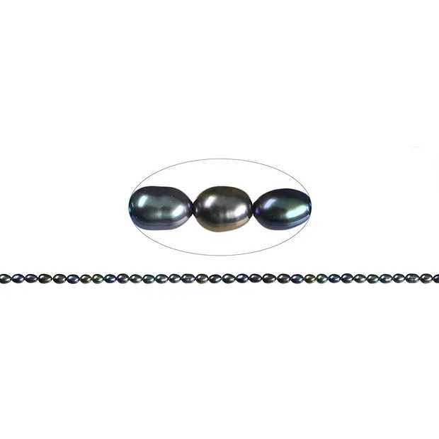 Rang de collier grain de riz, perle d'eau douce AB, pétrole clair (teintée), 06-07mm | Marco Schreier