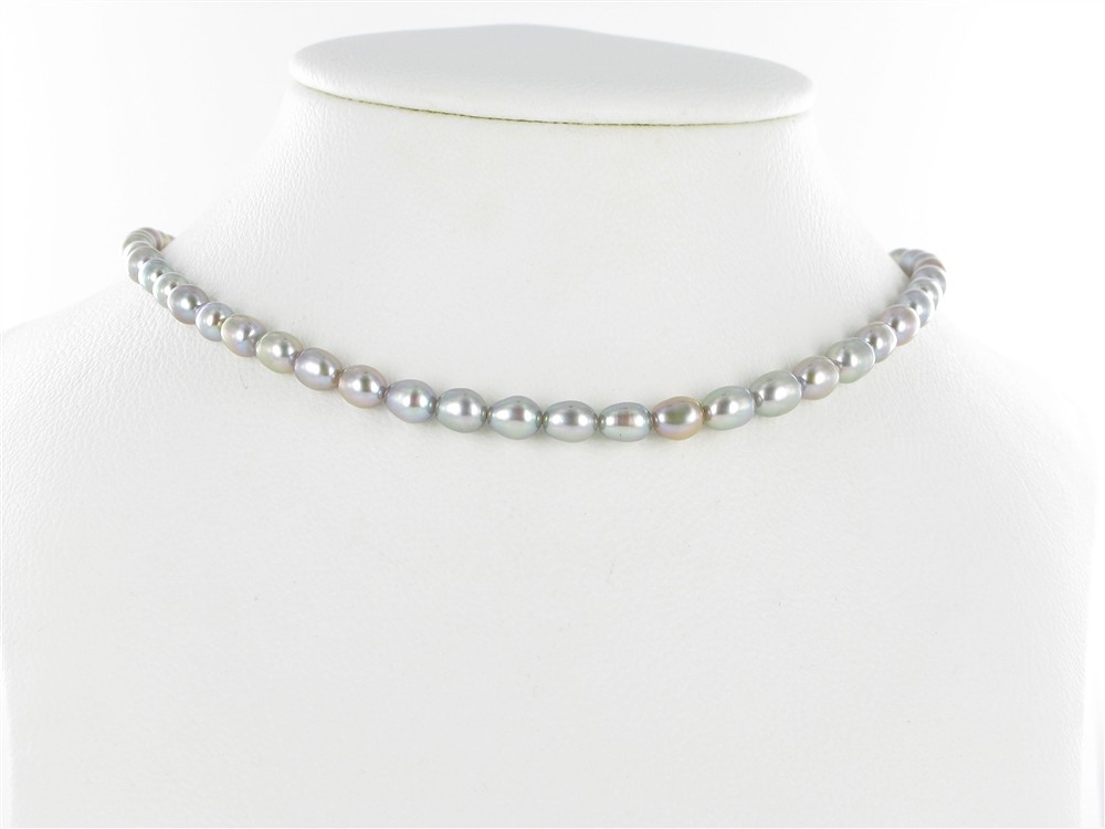 Strang Reiskorn, Süßwasser-Perle, silbergrau (gef.), 05-06mm | Marco Schreier