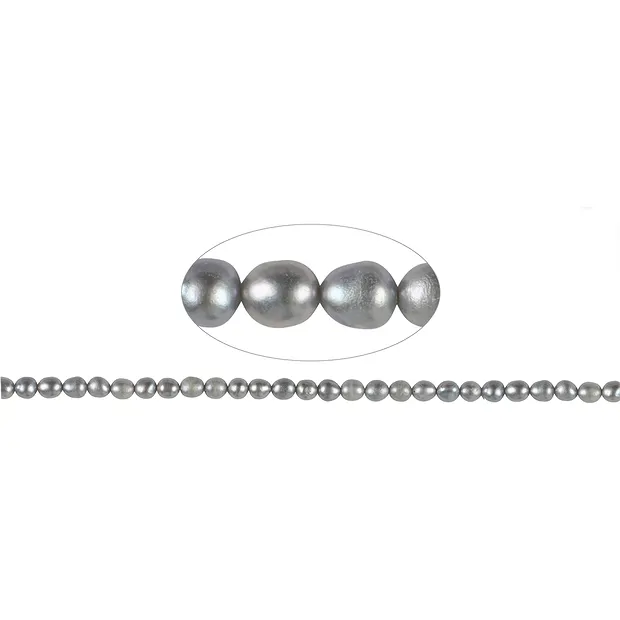 Rang de collier grain de riz, perle d'eau douce A, gris argenté (teintée), 05-06mm | Marco Schreier