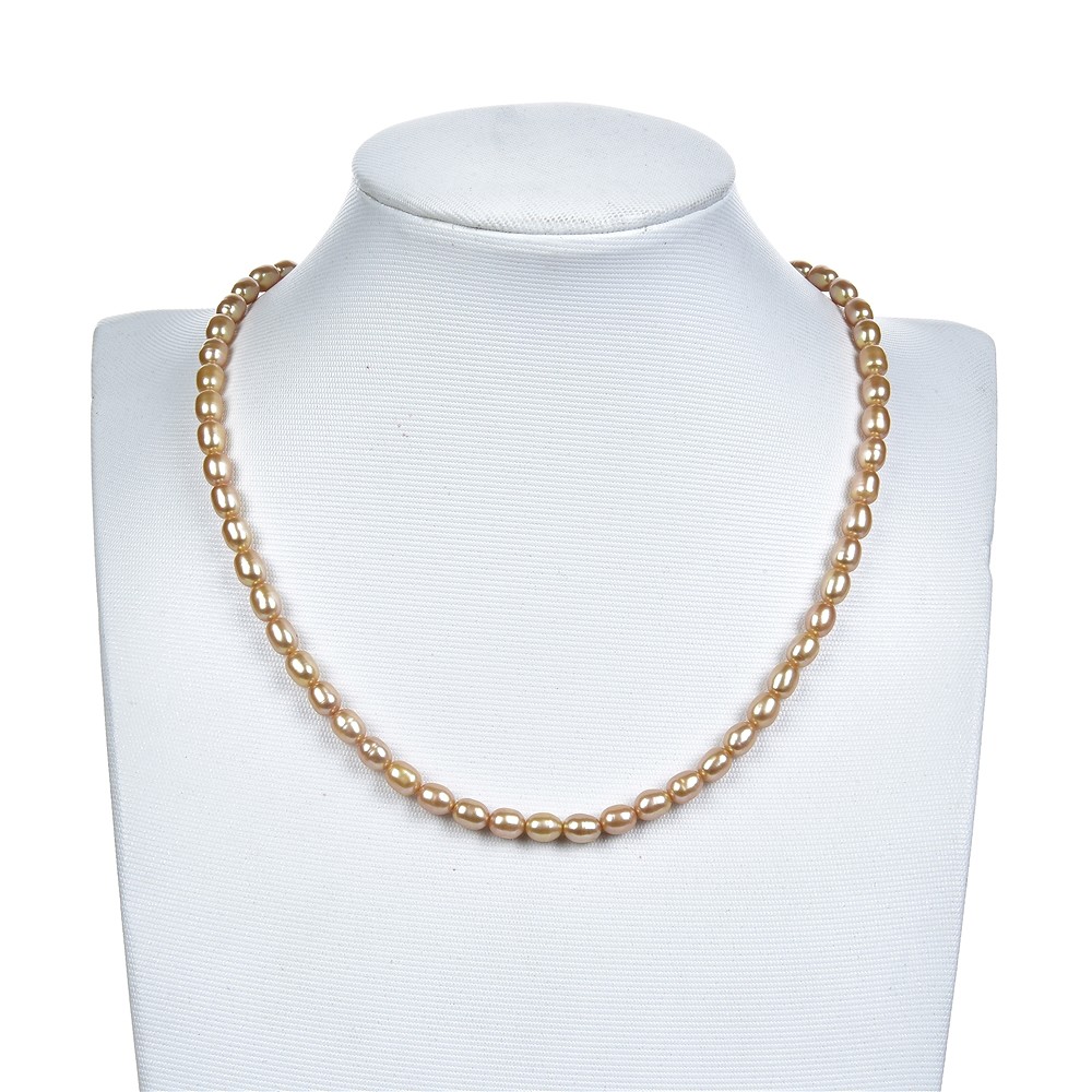 Rang de collier grain de riz, perle d'eau douce, jaune d'or (teintée), 06-07 x 05-06mm | Marco Schreier