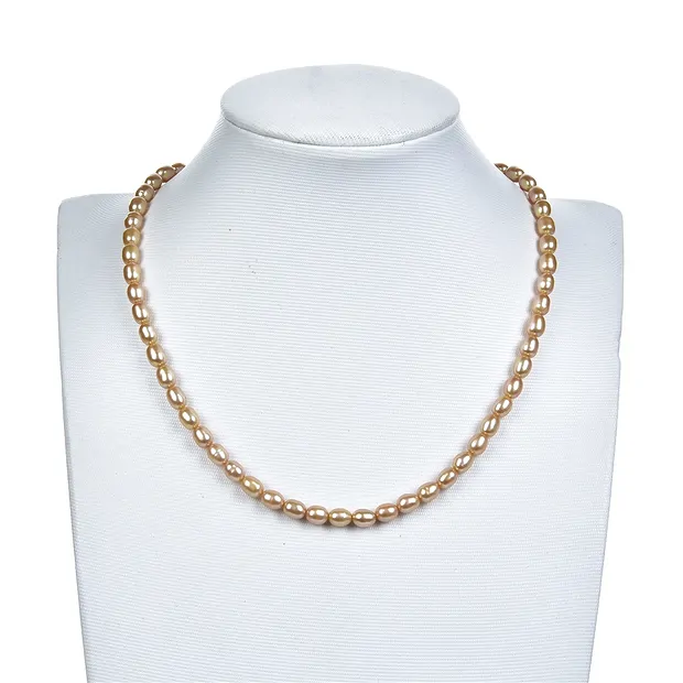 Hebra de perla de agua dulce, grano de arroz, amarillo dorado (teñido), 06-07 x 05-06mm | Marco Schreier