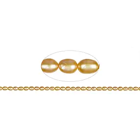 Rang de collier grain de riz, perle d'eau douce, jaune d'or (teintée), 06-07 x 05-06mm | Marco Schreier