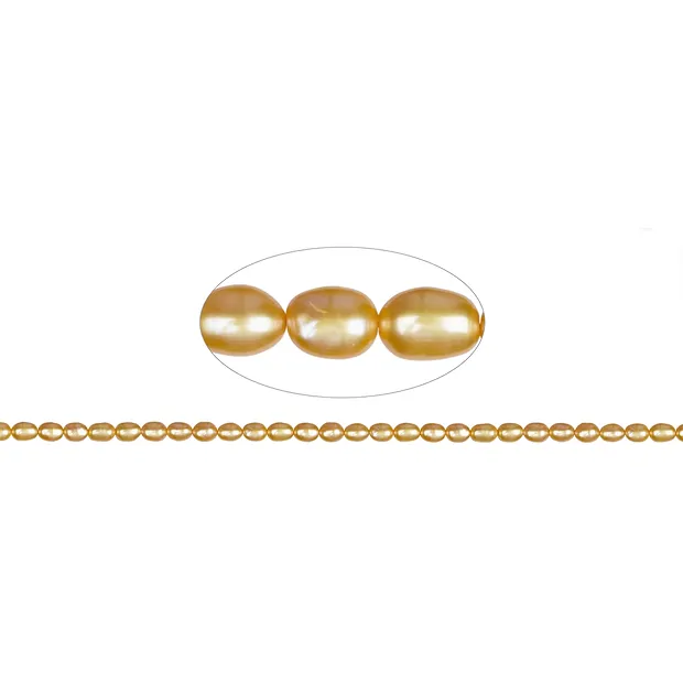 Rang de collier grain de riz, perle d'eau douce, jaune d'or (teintée), 06-07 x 05-06mm | Marco Schreier