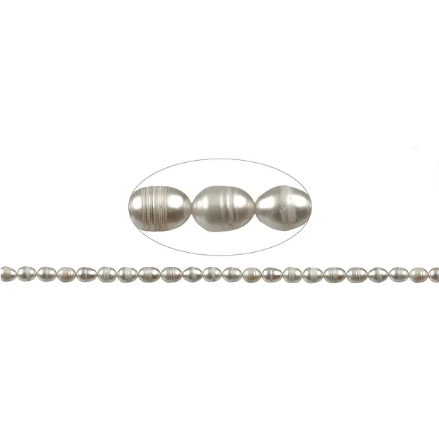Rang de colliers grain de riz, perle d'eau douce, blanc-crème, 08 x 06-07mm | Marco Schreier