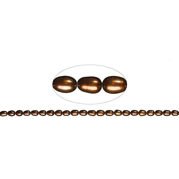 Hebra de perla de agua dulce, grano de arroz, marrón (teñida), 08 - 09mm | Marco Schreier