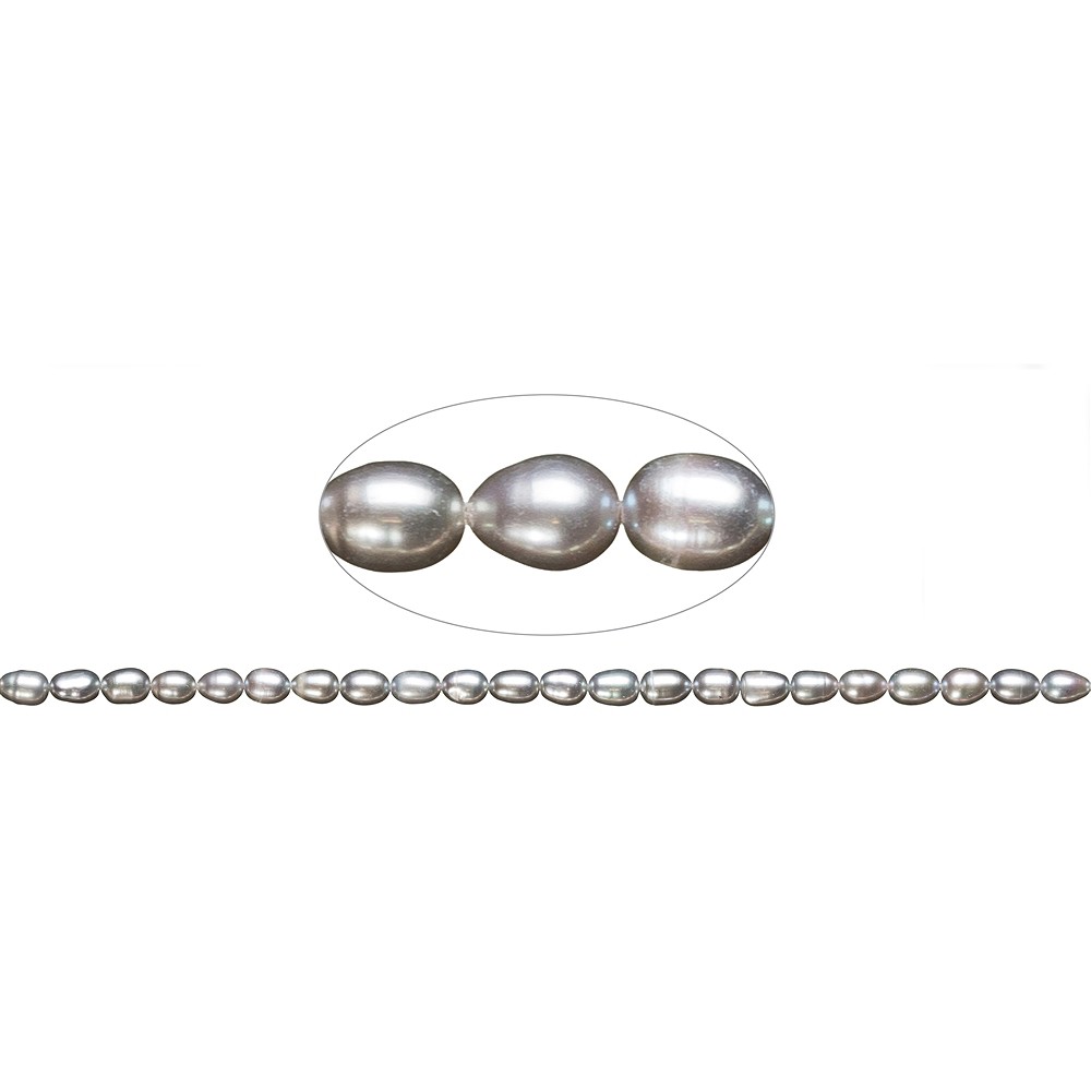 Filo di perle d'acqua dolce a grani di riso, grigio argento (tinte), 08-09 mm | Marco Schreier