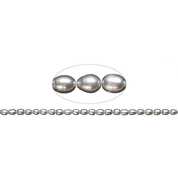 Rang de collier grain de riz, perle d'eau douce, gris argenté (teintée), 08-09mm | Marco Schreier