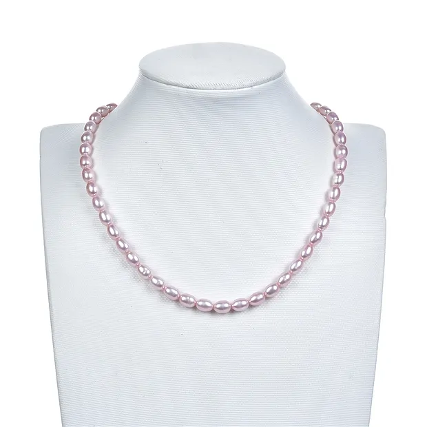 Rang de collier grain de riz, perle d'eau douce, rose (teintée), 07-09 x 06-07mm | Marco Schreier