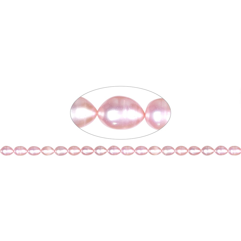Strand of rice grain, freshwater pearl, pink (dyed), 07-09 x 06-07mm | Marco Schreier
