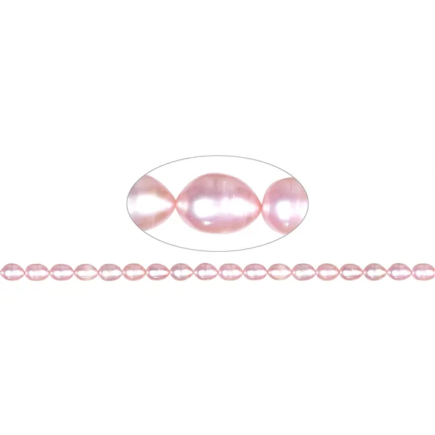 Filo di perle d'acqua dolce a grani di riso, rosa (tinta), 07-09 x 06-07 mm | Marco Schreier