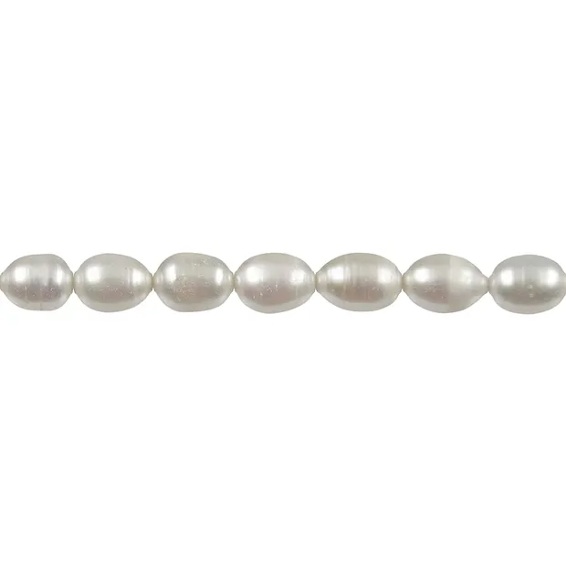 Collar de perlas de agua dulce, grano de arroz, color blanco-crema, 11-14 x 07-08mm | Marco Schreier