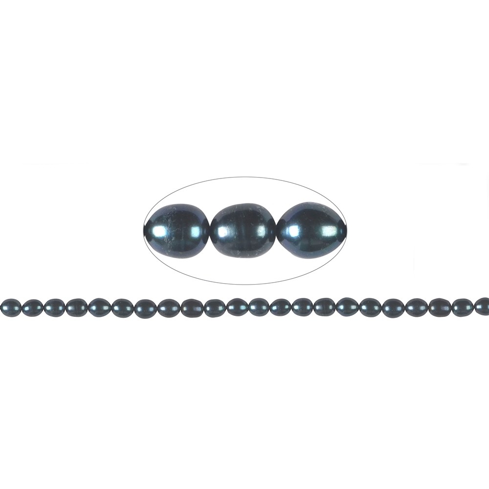 Rang de collier grain de riz, perle d'eau douce, pétrole (teintée), 07 - 08mm (39cm) | Marco Schreier
