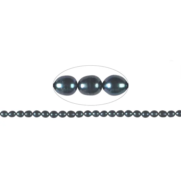 Collar de perlas de agua dulce, grano de arroz, petróleo (teñidas), 07 - 08mm (39cm) | Marco Schreier