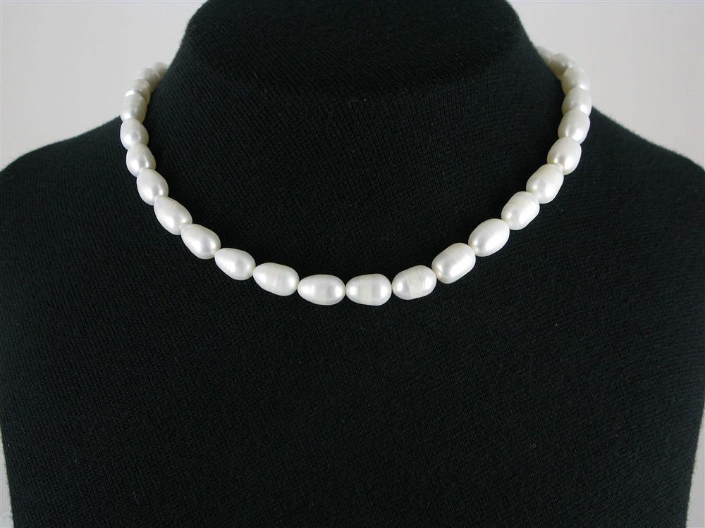 Rang de colliers grain de riz, perle d'eau douce, blanc-crème, 08 - 09mm | Marco Schreier