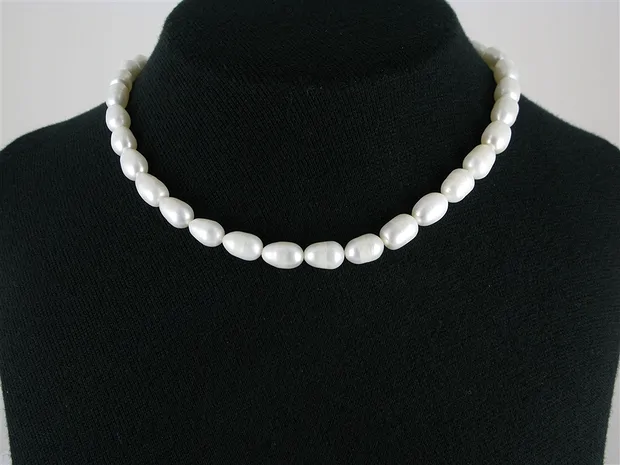 Strand of rice grain, freshwater pearl C, white-cream, 08 - 09mm | Marco Schreier