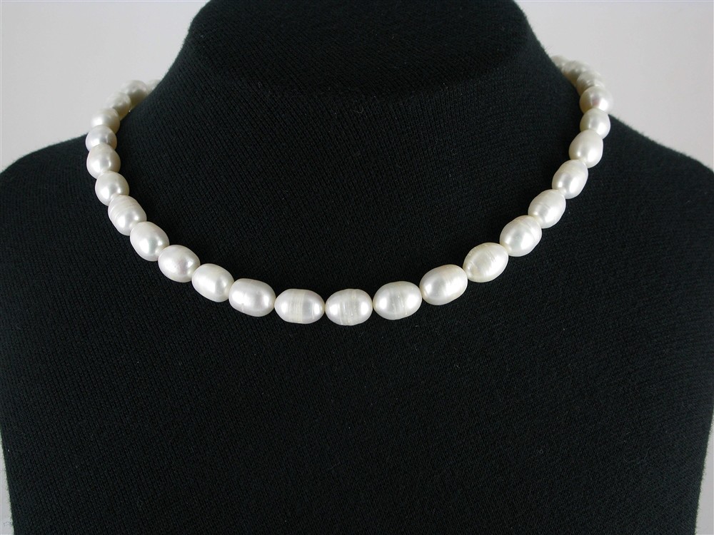 Rang de colliers grain de riz, perle d'eau douce, blanc-crème, 09 - 10mm | Marco Schreier