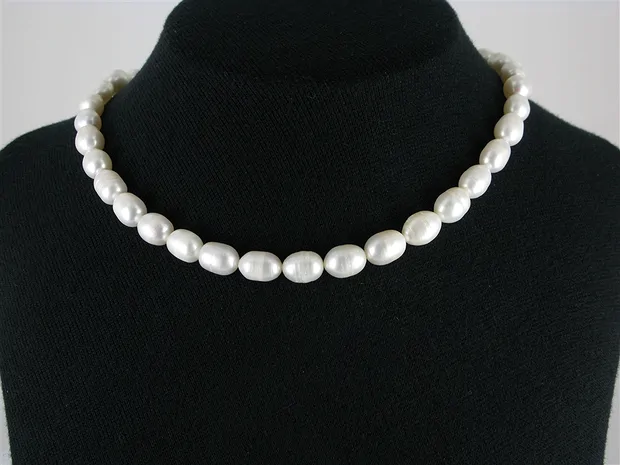 Collar de perlas de agua dulce en grano de arroz, blanco-crema, 09 - 10mm | Marco Schreier