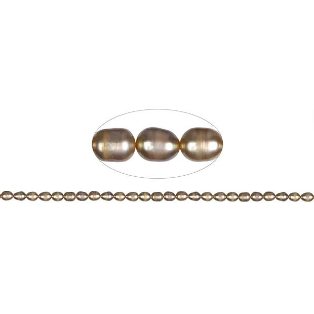 Strand of rice grain, freshwater pearl, yellow-green (dyed), 06-07mm | Marco Schreier