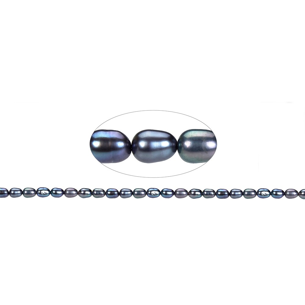 Filo di perle d&#x27;acqua dolce a grani di riso, color petrolio (tinte), 06-07 x 04-05 mm | Marco Schreier