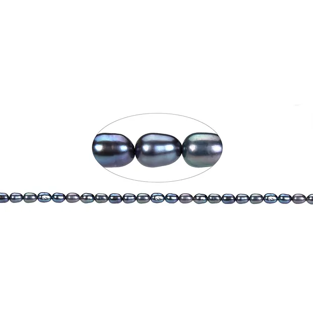 Strand of rice grain, freshwater pearl, petrol (dyed), 06-07 x 04-05mm | Marco Schreier