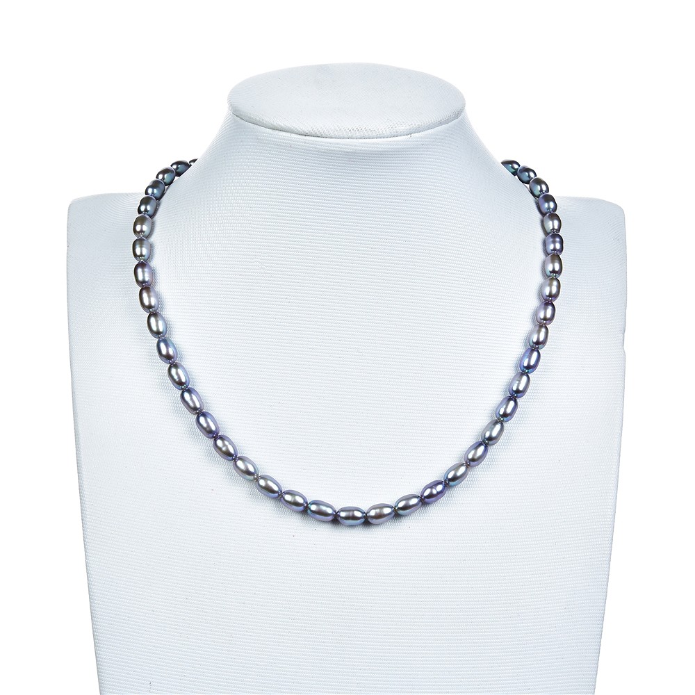 Filo di perle d'acqua dolce a grani di riso, viola petrolio (tinte), 06-07 mm | Marco Schreier