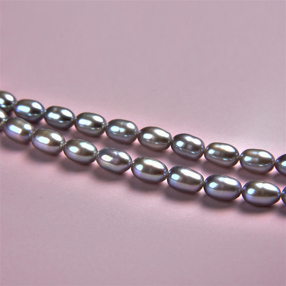 Filo di perle d'acqua dolce a grani di riso, viola petrolio (tinte), 06-07 mm | Marco Schreier