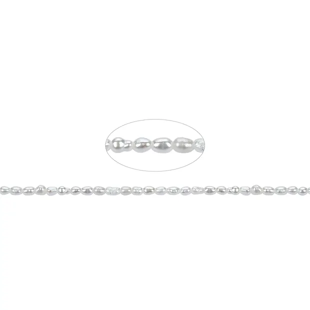 Collar de perlas de agua dulce en grano de arroz, color blanco-crema, 02 - 02,3mm | Marco Schreier