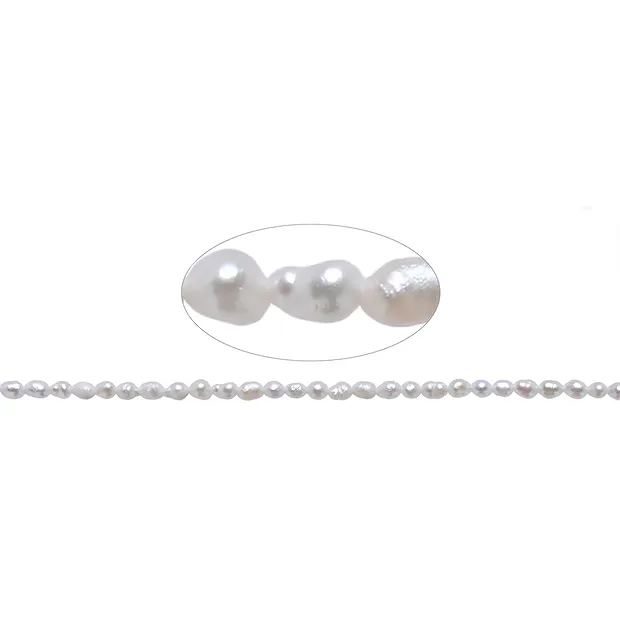 Filo di perle d'acqua dolce a grani di riso, bianco-crema, 04 x 02,5-03 mm | Marco Schreier