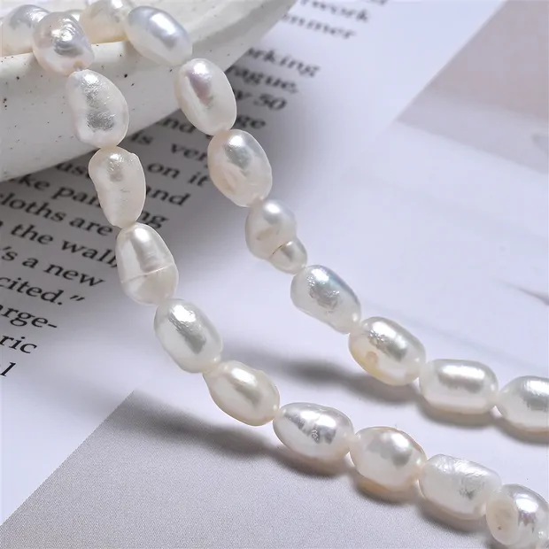 Collar de perlas de agua dulce en grano de arroz, color blanco-crema, 07 x 05mm (39cm) | Marco Schreier