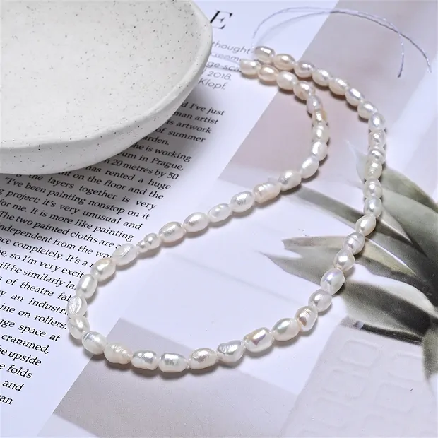 Collar de perlas de agua dulce en grano de arroz, color blanco-crema, 07 x 05mm (39cm) | Marco Schreier