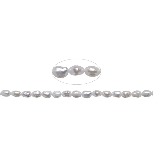 Strang Reiskorn, Süßwasser-Perle, weiß-creme, 07 x 05mm (39cm) | Marco Schreier