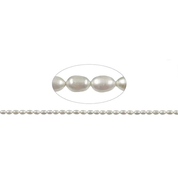 Strand of rice grain, freshwater pearl, white-cream, 05-06 x 02-03mm (38cm) | Marco Schreier