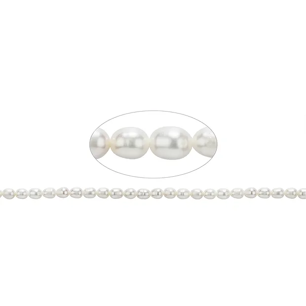 Strand of rice grain, freshwater pearl, cream-white, 06mm | Marco Schreier