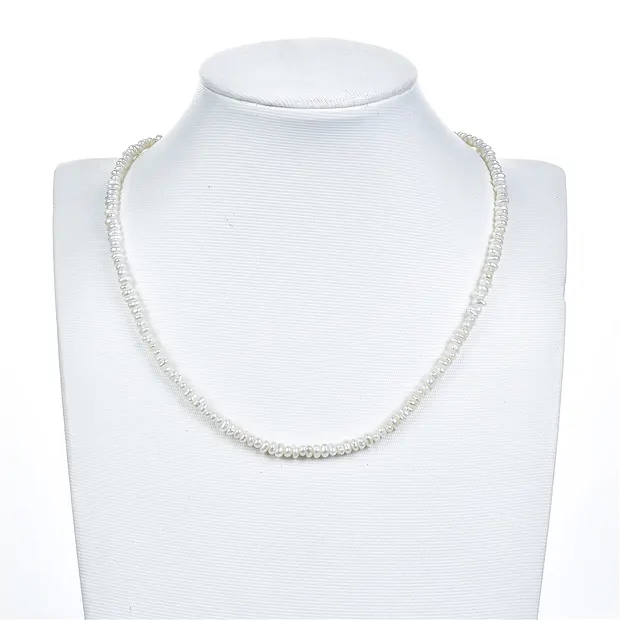 Collar de botones, perla de agua dulce AB, blanca, 02-03 x 03-04mm | Marco Schreier