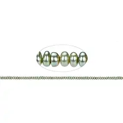 141840502385 Filo di bottoni, perla d'acqua dolce verde (tinta), 02 x 03-04 mm | Marco Schreier