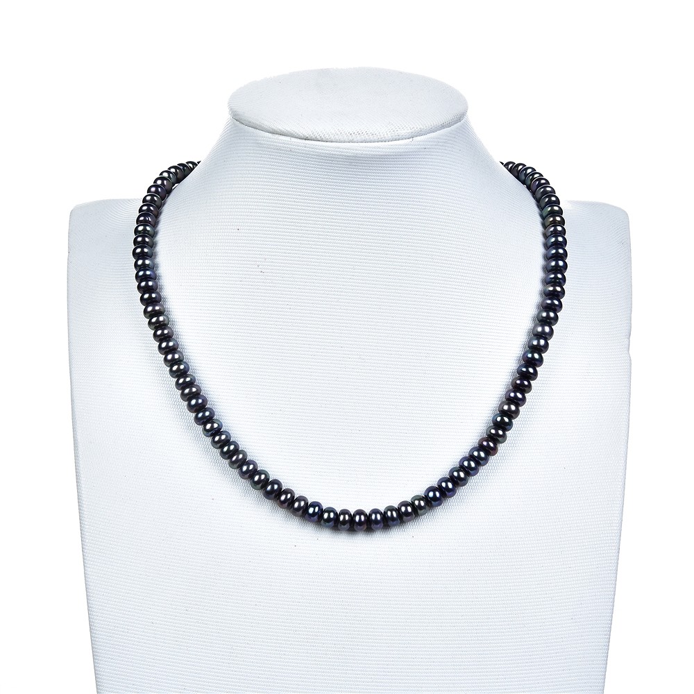 Rang de colliers Boutons, perle d'eau douce A, pétrole (teintée), 04 x 06-07mm | Marco Schreier