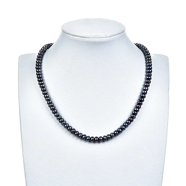 Collar de botones, perla de agua dulce A, petróleo (teñida), 04 x 06-07mm | Marco Schreier