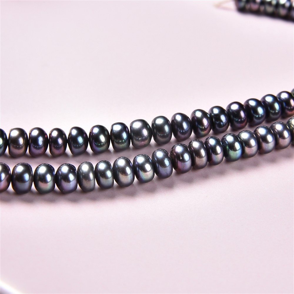 Rang de colliers Boutons, perle d'eau douce A, pétrole (teintée), 04 x 06-07mm | Marco Schreier