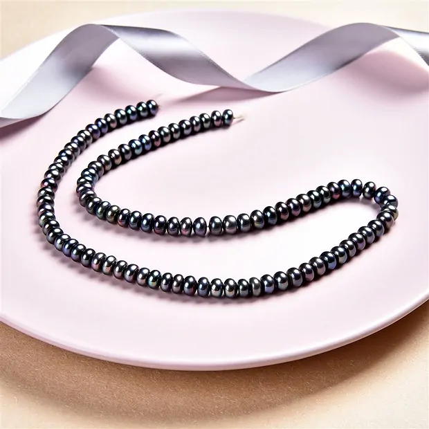 Button strand, freshwater pearl A, petrol (dyed), 04 x 06-07mm | Marco Schreier