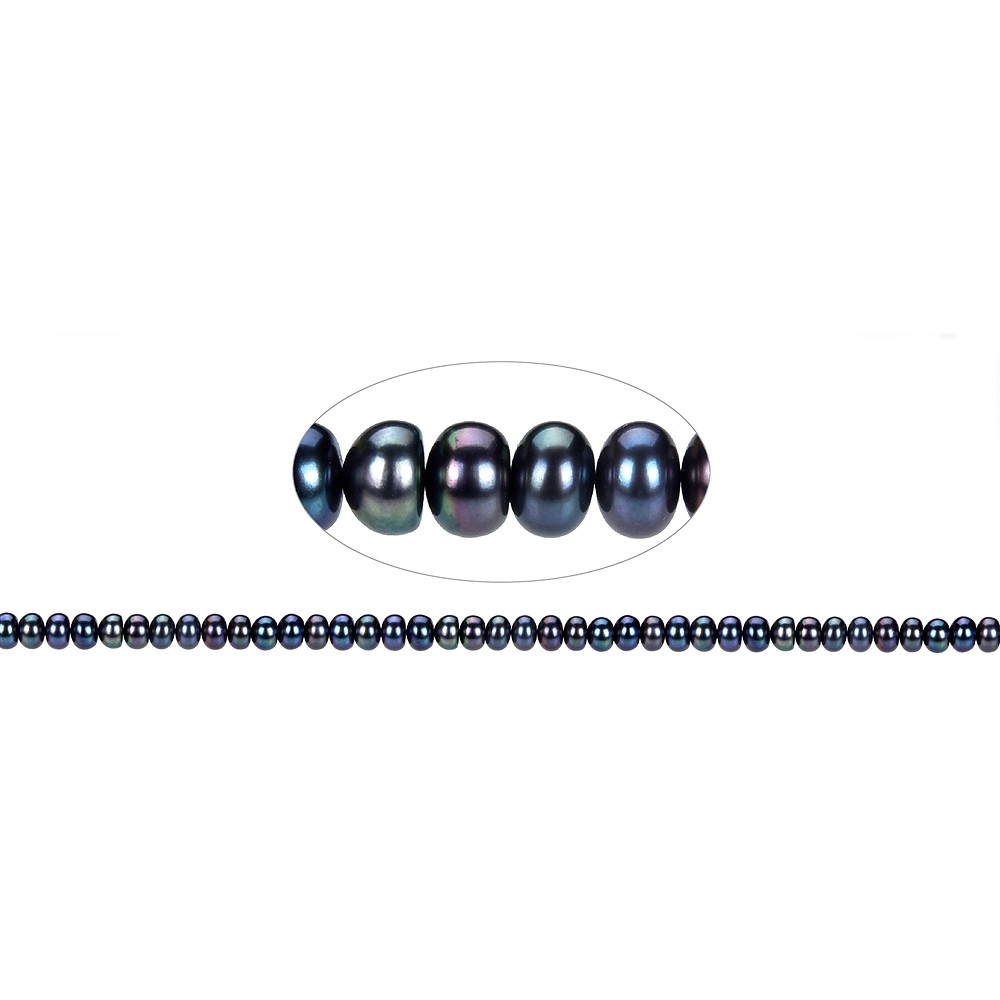 Rang de colliers Boutons, perle d'eau douce A, pétrole (teintée), 04 x 06-07mm | Marco Schreier