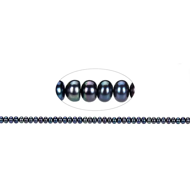 Rang de colliers Boutons, perle d'eau douce A, pétrole (teintée), 04 x 06-07mm | Marco Schreier