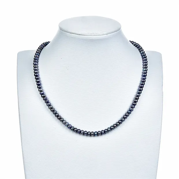 Collar de botones, perla de agua dulce petróleo (teñida), 03 x 05-06mm | Marco Schreier