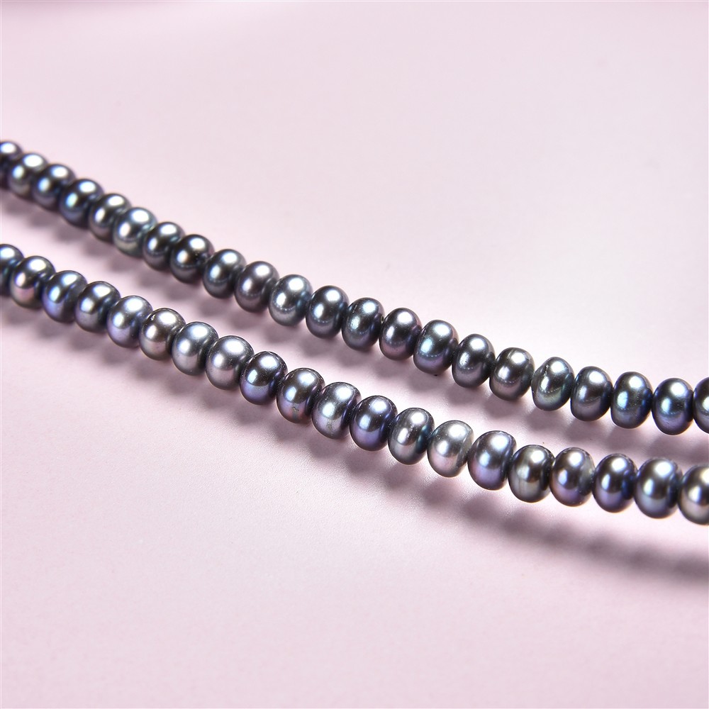 Filo di bottoni, perla d'acqua dolce petrolio (tinta), 03 x 05-06 mm | Marco Schreier