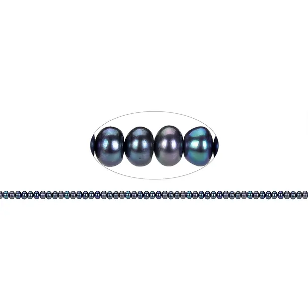 Collar de botones, perla de agua dulce petróleo (teñida), 03 x 05-06mm | Marco Schreier