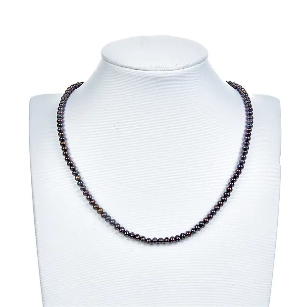 Collar de botones, perla de agua dulce, marrón petróleo (teñida), 03 x 04-05mm | Marco Schreier