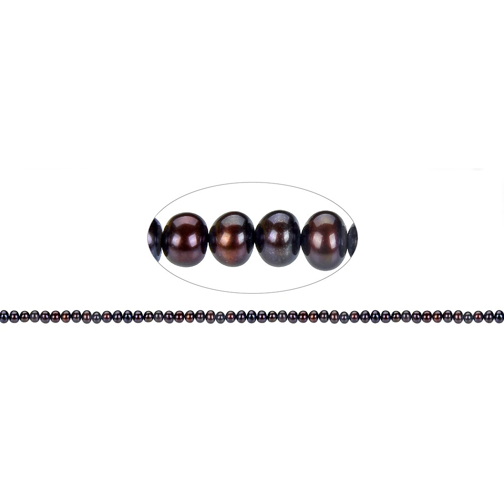 Rang de colliers Boutons, perle d'eau douce, pétrole-brun (teintée), 03 x 04-05mm | Marco Schreier