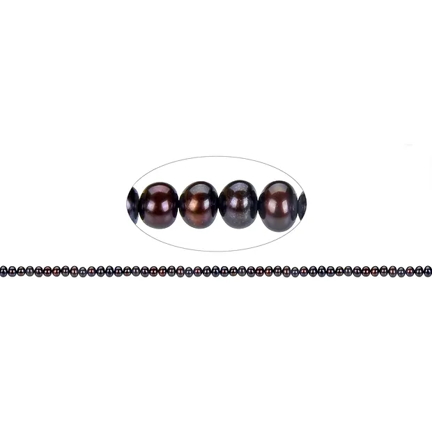 Rang de colliers Boutons, perle d'eau douce, pétrole-brun (teintée), 03 x 04-05mm | Marco Schreier