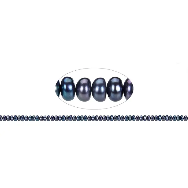 Strang Button, Süßwasser-Perle petrol (gef.), 03-04 x 05-06mm | Marco Schreier